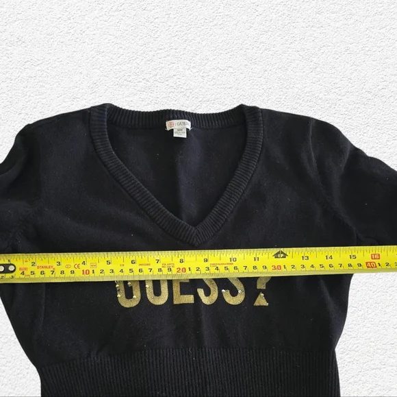 GUESS Sweater Bundle Womens M Logo V Neck + Striped Embellished Sweater - Picture 7 of 11